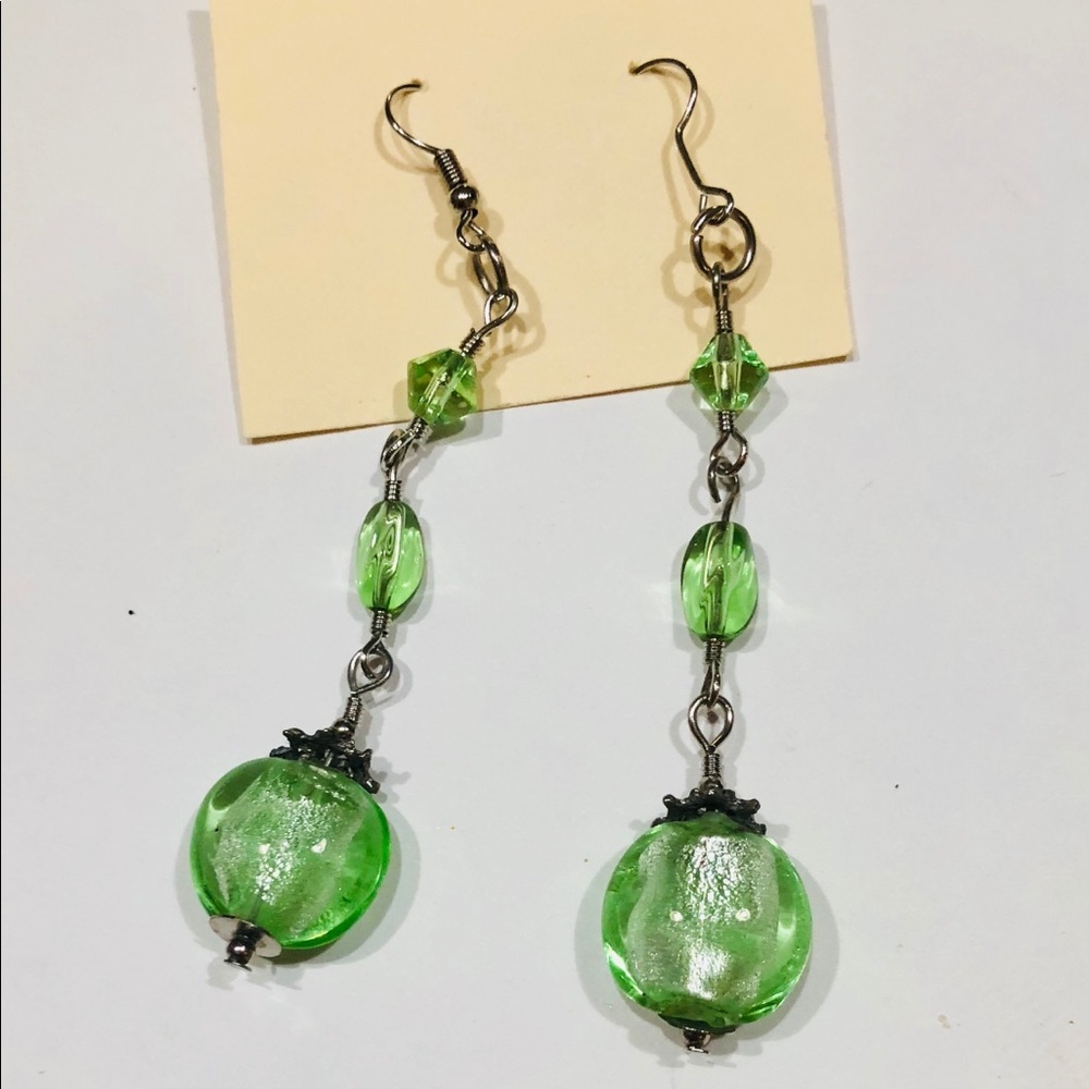 NWOT-Green Stone Hanging Earrings